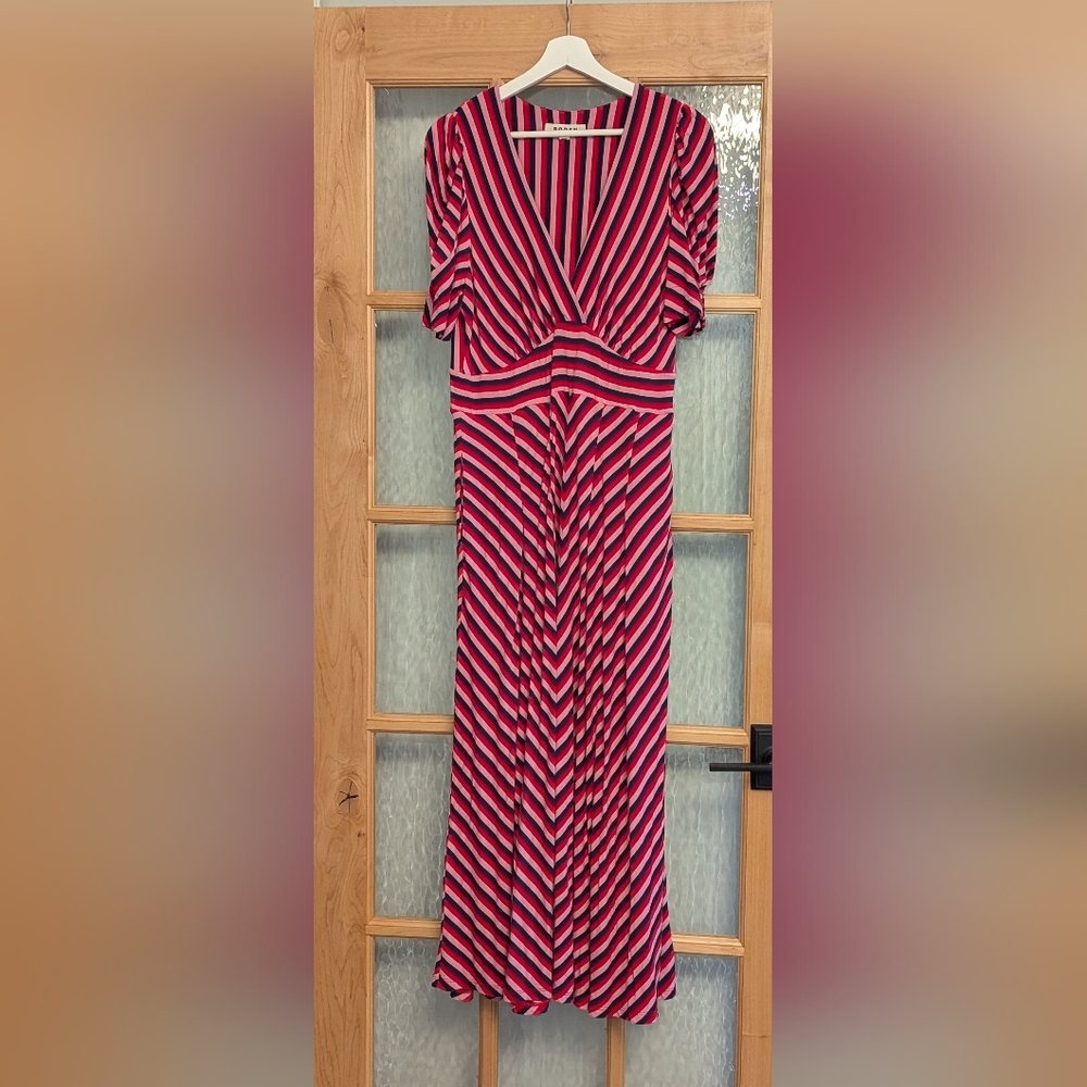 Striped V-Neck Midi Dress